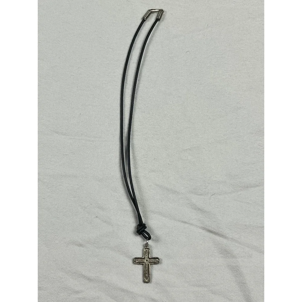 Vintage Silver Tone Celtic Cross Pendant Necklace Black Cord Unisex Gothic Biker